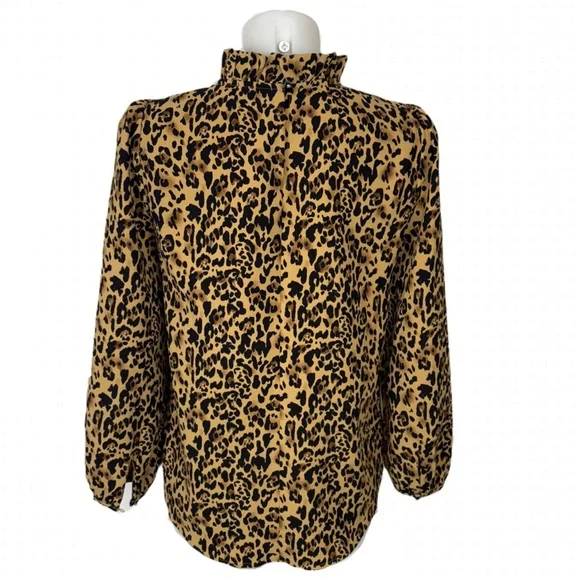 J. Crew Ruffle Neck Leopard Print Blouse - Picture 6 of 9